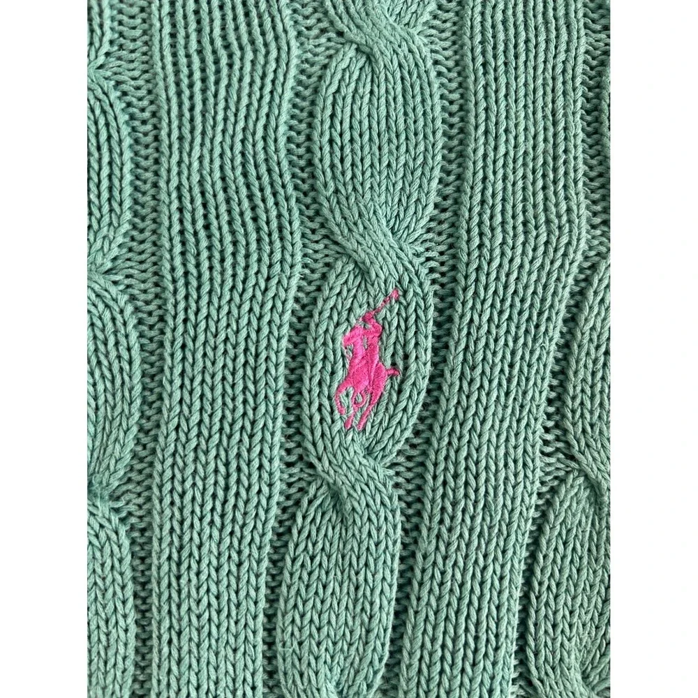 Polo Ralph Lauren Sweater Womens Small Teal Cable Knit Pima Cotton Pony Logo
